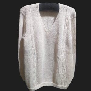 Pullover ultrafino de alpaca natura, cuello V, liviano.